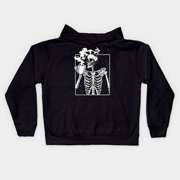 Skeleton Drinking Coffee Halloween Gift for Coffee Addicts Kids Hoodie by BadDesignCo